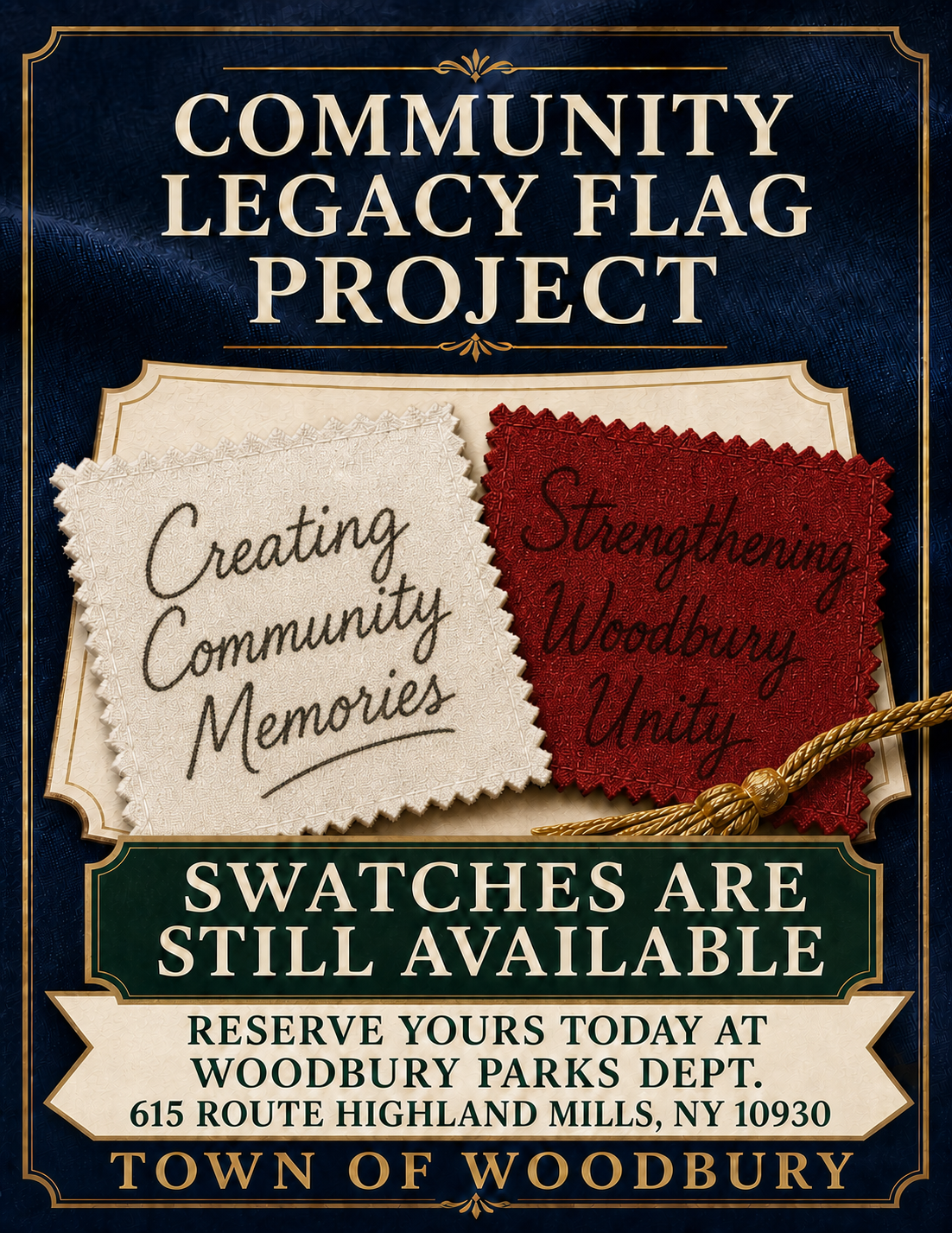 Community Legacy Flag Project flyer announcing that swatches are still available
